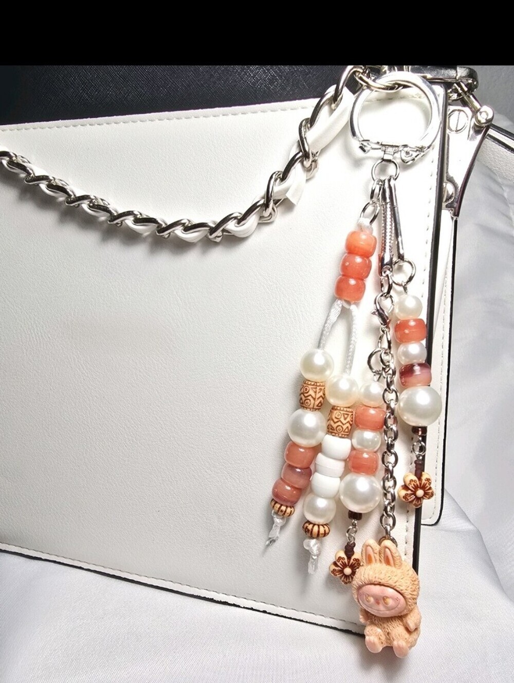 New Labubu Inspired Multi Strand Mixed Beaded Bag Charm Key Holder Keychain